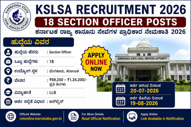 KSLSA Recruitment 2026 Section Officer Recruitment