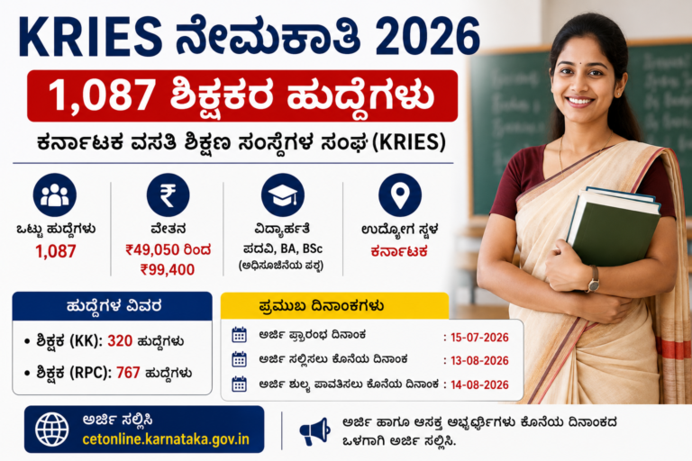 KRIES Recruitment 2026 1087 Teacher Posts