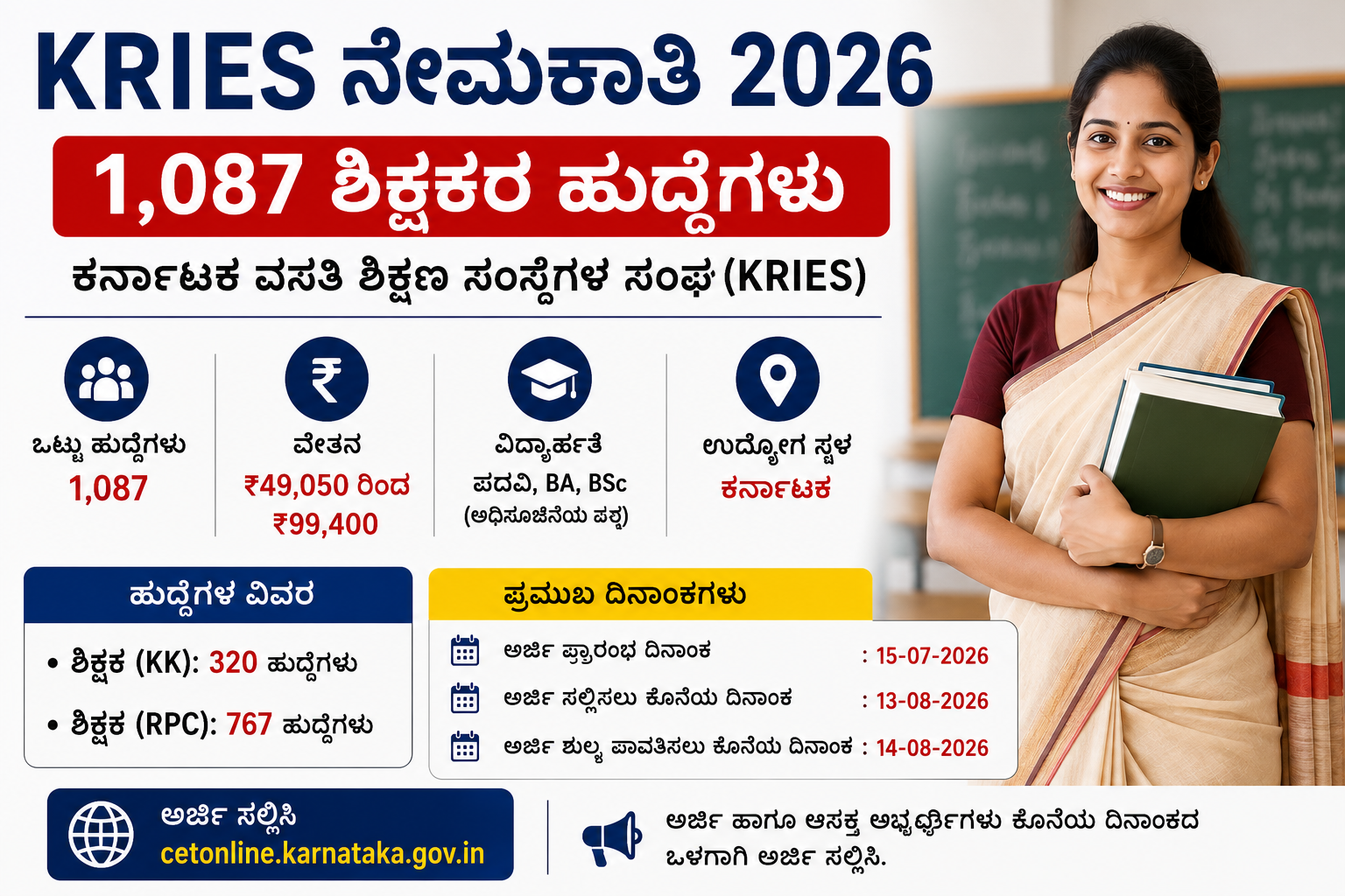 KRIES Recruitment 2026 1087 Teacher Posts