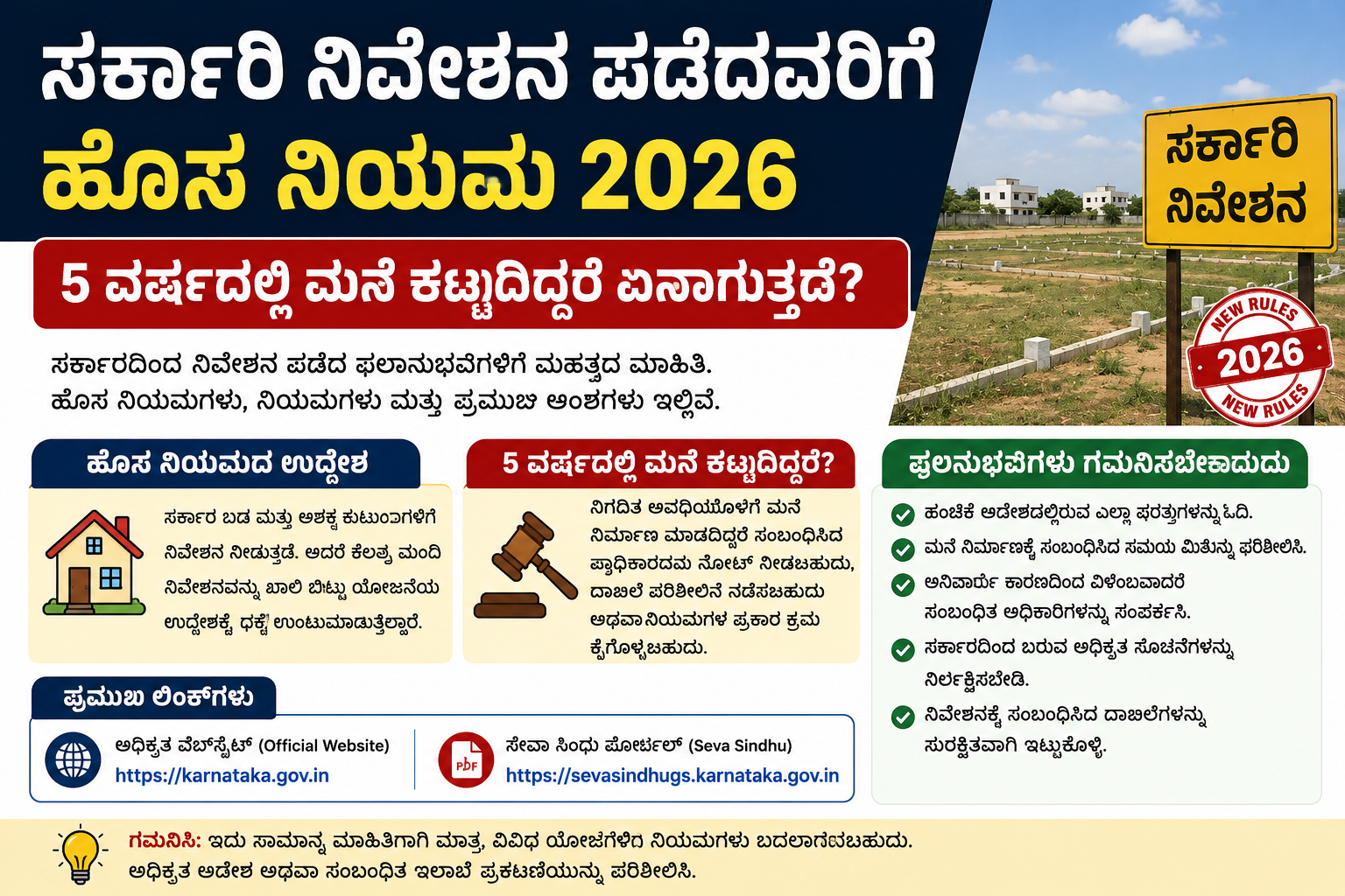 ಸರ್ಕಾರಿ ನಿವೇಶನ ಹೊಸ ನಿಯಮ 2026