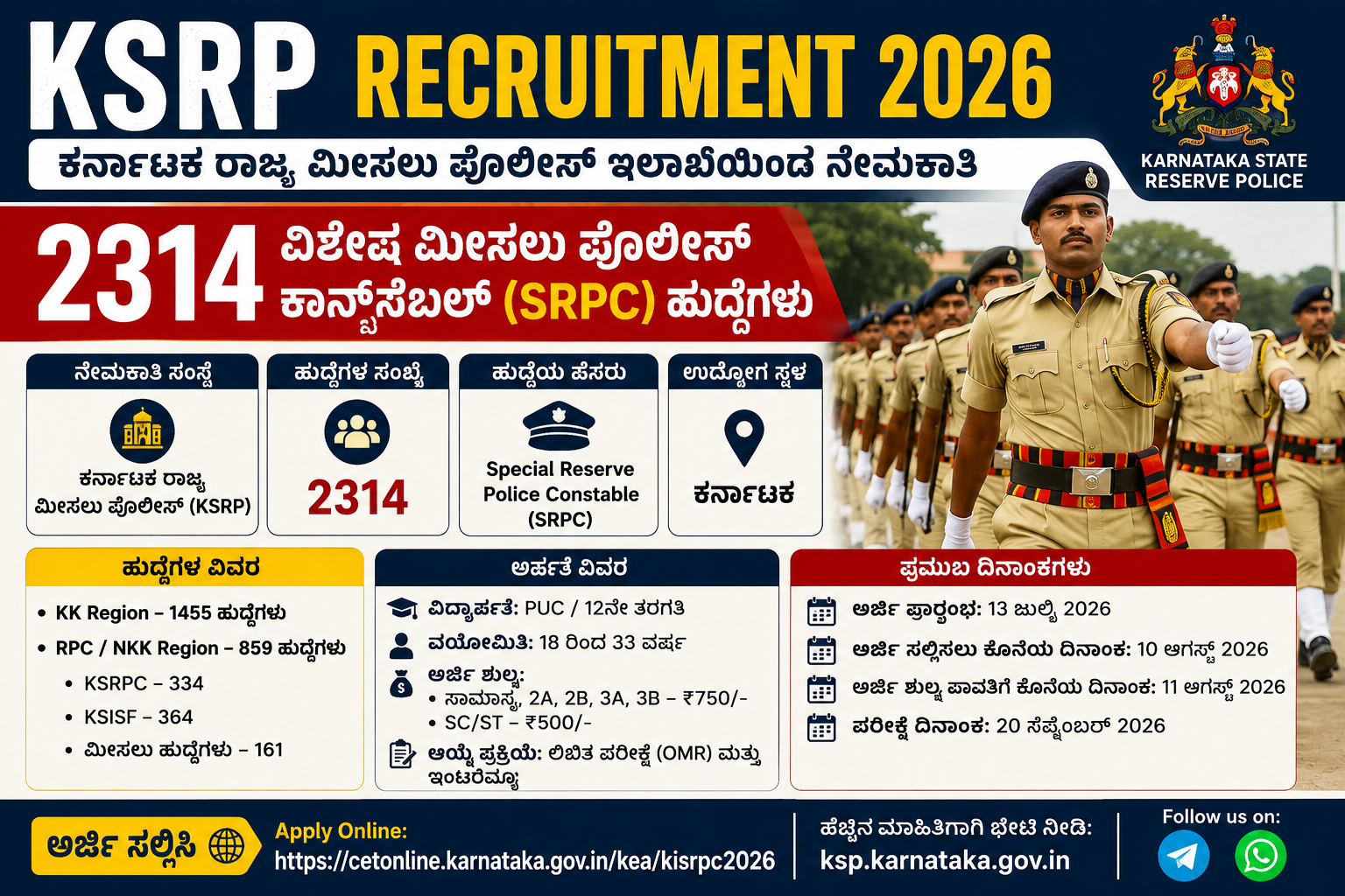 KSRP Recruitment 2026 2314 ಪೊಲೀಸ್ ಕಾನ್ಸ್‌ಟೇಬಲ್ ಹುದ್ದೆಗಳು