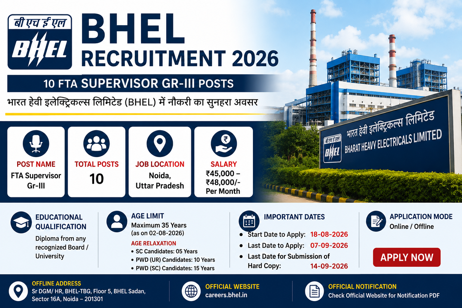 BHEL Recruitment 2026 FTA Supervisor Gr-III